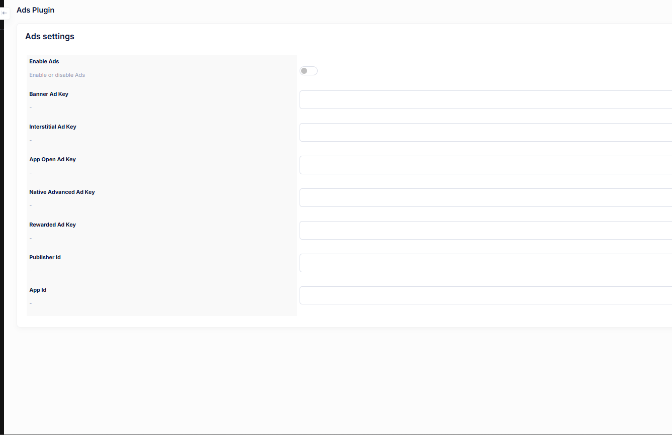 Ads Plugin Settings
