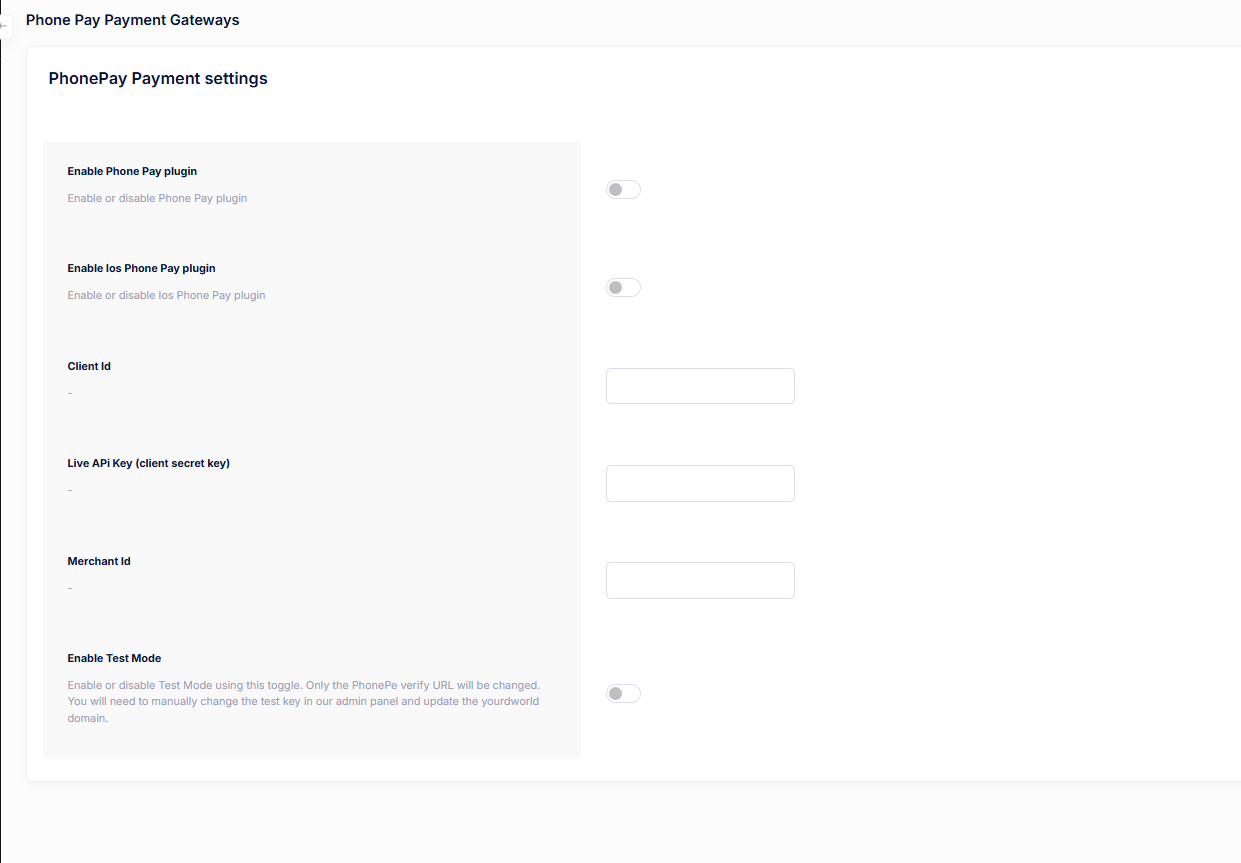 PhonePe Payment Gateway Settings
