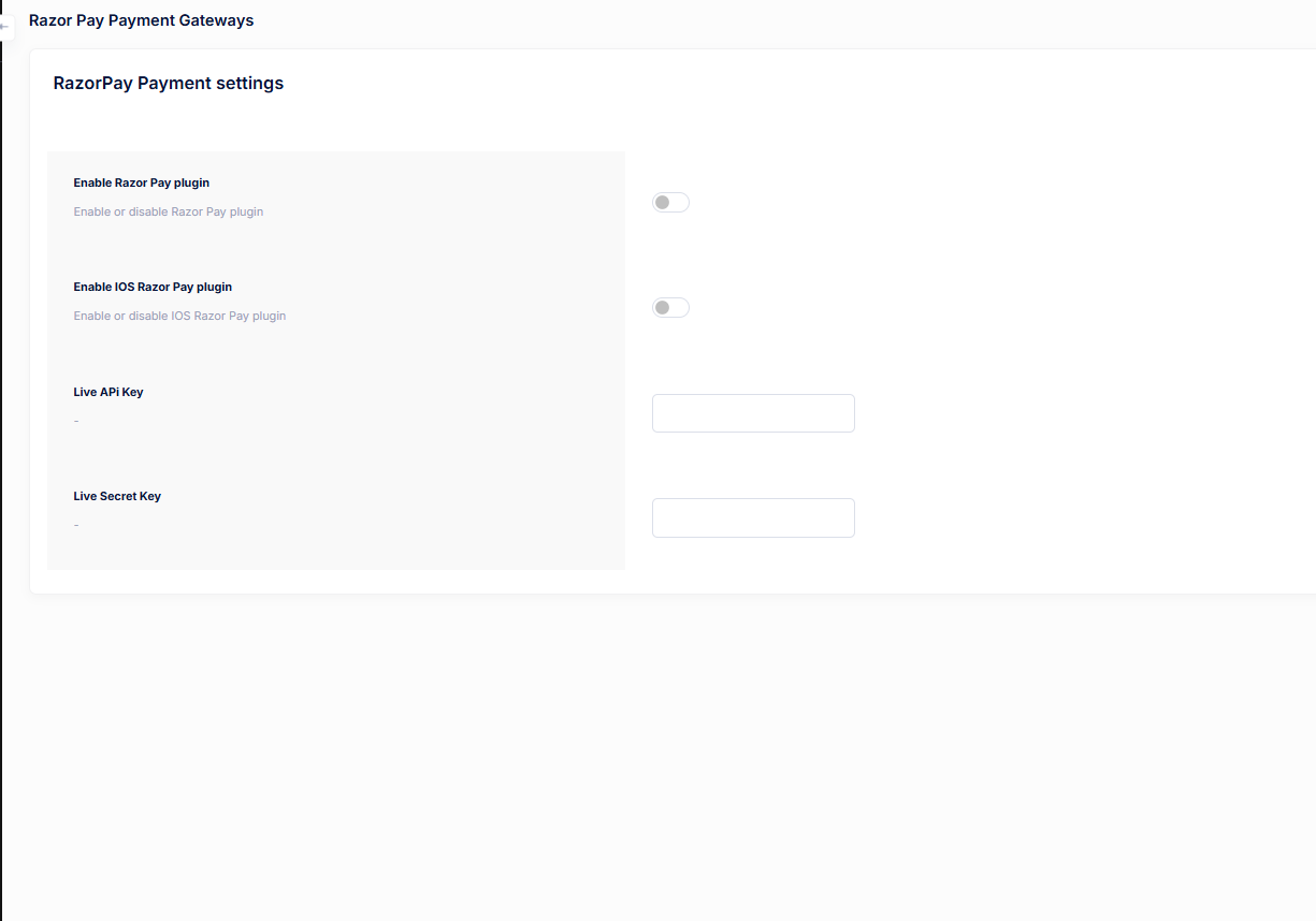 Razorpay Payment Gateway Settings