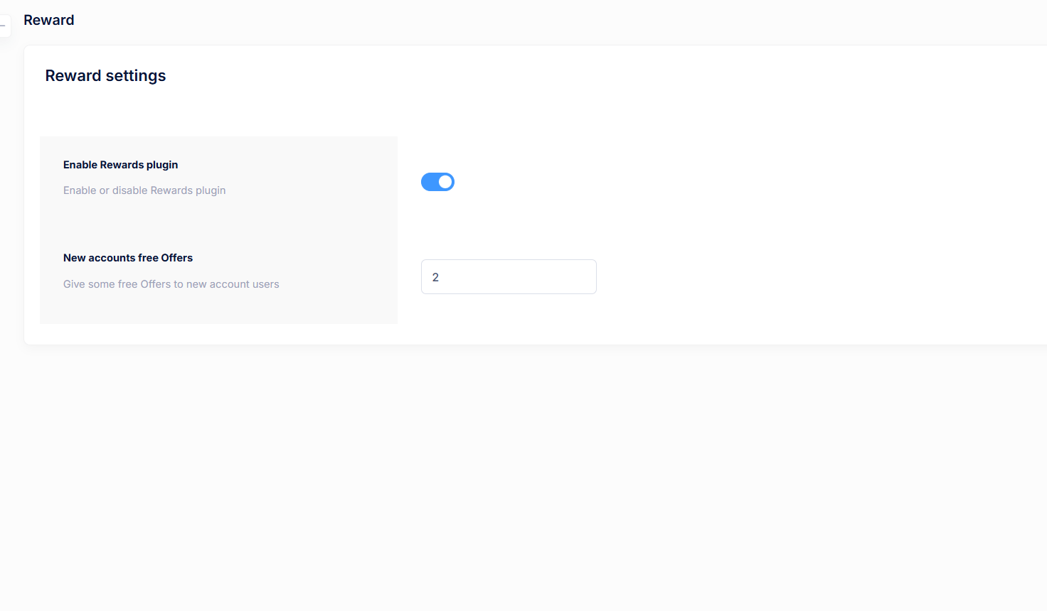 Reward Plugin Settings