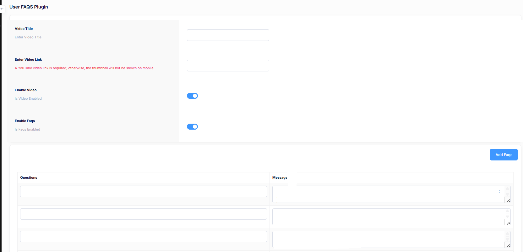 User FAQs Plugin